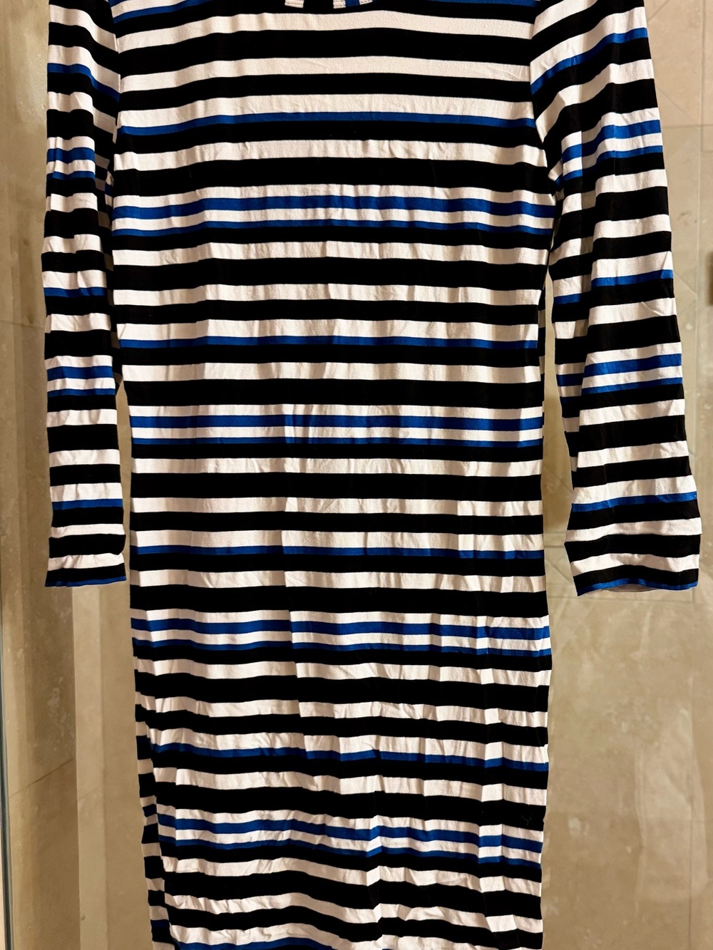 Trina Turk Striped Black, White & Blue 3/4 Sleeve Dress